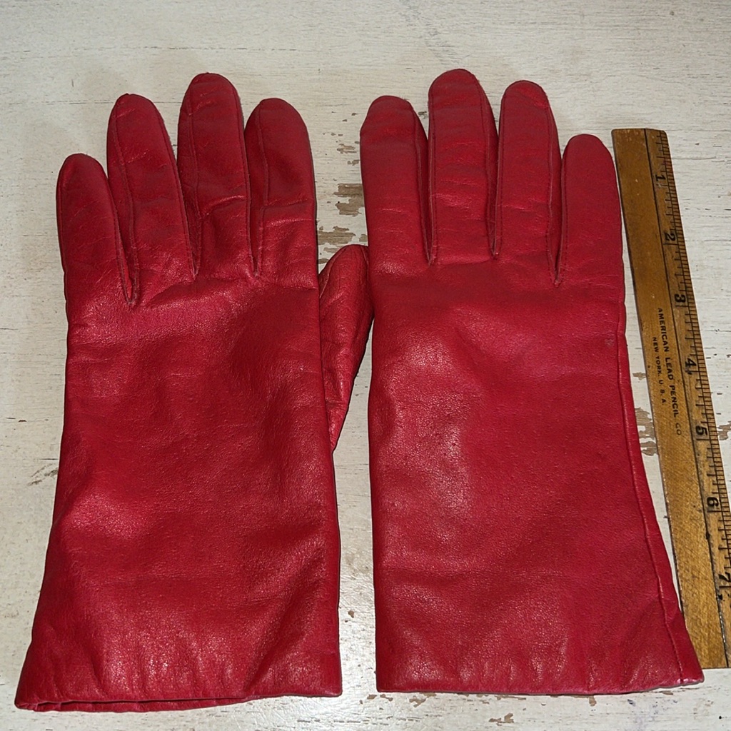 Vintage Red Leather Gloves